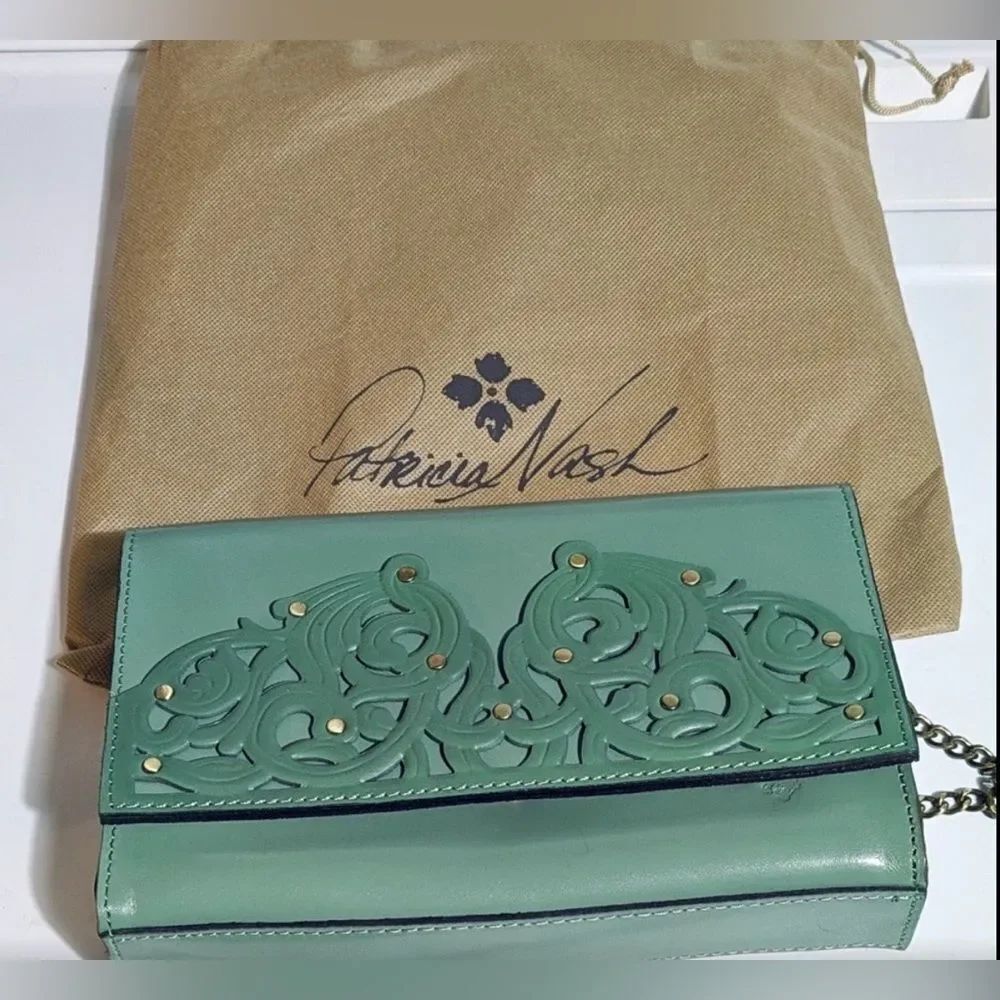 *Patricia Nash* Filagree Giada Leather Crossbody Shoulder Sage Green